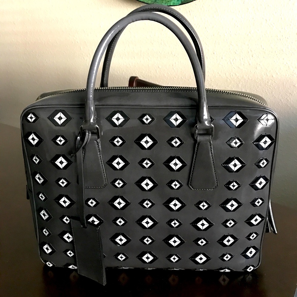 Men’s Appliqué Spazzolato Asfalto Fume Patent Leather briefcase